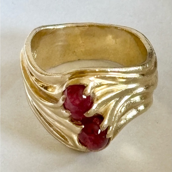 JAMES AVERY - SOLID 14K WIDE SWIRL RING WITH RUBY CABOCHONS - SIZE 6.5 - Picture 6 of 16